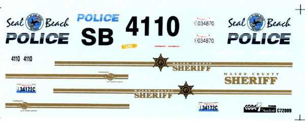 Code 7 1/24-1/25 Seal Beach, Mason County Sheriff Police Decals 72009