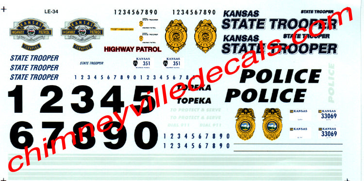 Chimneyville 1/24 Kansas, Topeka Police Decals 3034