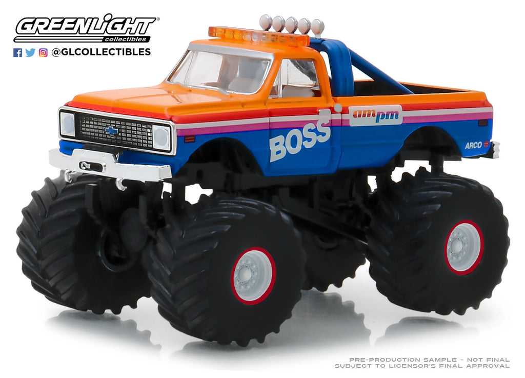 Greenlight 1/64 Crunch S3 AM PM BOSS 1972 Chevrolet K10 Monster Truck