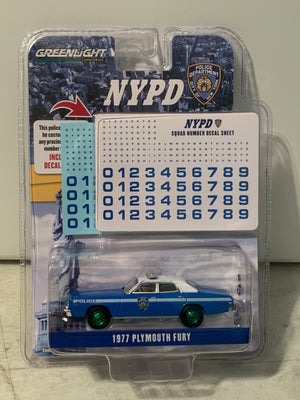 Greenlight 1/64 GREEN MACHINE NYPD 1977 Plymouth Fury w/ Decal Sheet