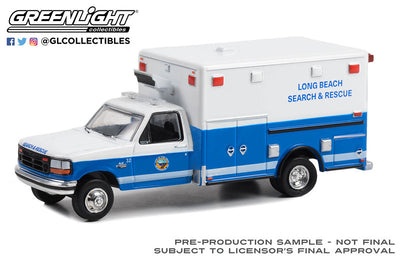 Greenlight 1/64 1993 Ford F-350 Ambulance  Long Beach, CA S&R 67062