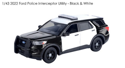 Motormax 1/43 2022 Ford PI Utility Police SUV Blank Black & White 79496BW