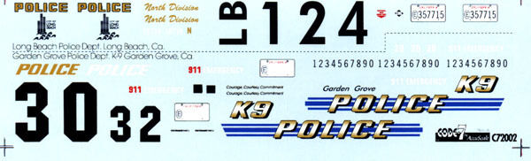 Code 7 1/24-25 72002 Long Beach & Garden Grove K9 CA Police Decals For Customs