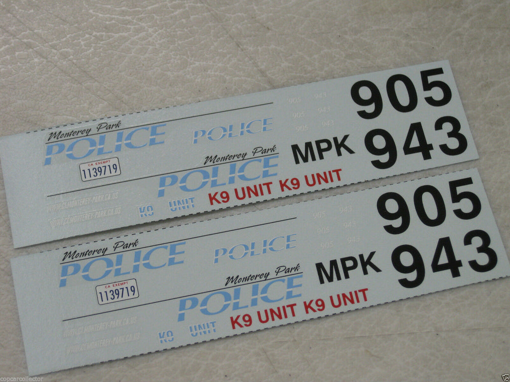 Fowlers 1/24 Police Decals 24510 Monterey Park, CA   Markings For 2 Cars