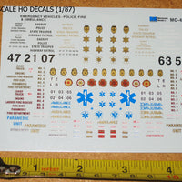 Microscale Police Fire Ambulance Emergency Decals 1/87 HO Scale MC-4150