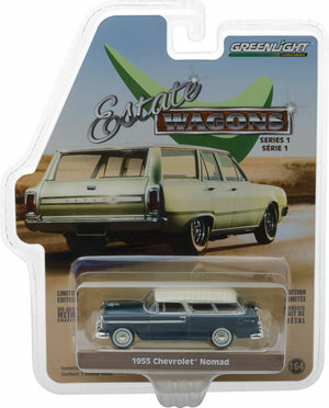 Greenlight 1/64 Estate Wagons Series 1 1955 Chevrolet Nomad Glacier Blue 29910-A